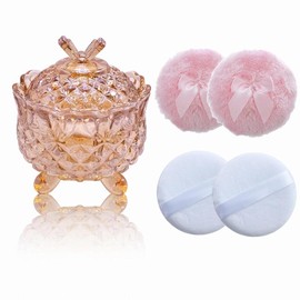5 Pieces Large Body Powder Puff and Powder Container, Crystal Case