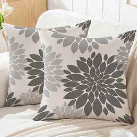 ViaElayu Outdoor Cushion Cover 45 x 45 cm Spring Grey Flowers Cushion Covers Decorative Cushion Cover Dahlia Weatherproof Decorative Cushion Couch Cushion Summer Cushion Covers Living Room Garden Sofa
