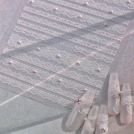 ISHR Nail Stickers, Lace Parts Stickers, Lace Nail, Cute Art, Bridal Lace Flower Stickers, Decoration Nail Parts (White)