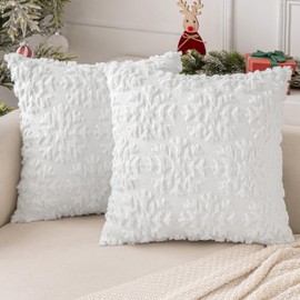 MIULEE Christmas Cushion Covers Pack of 2 Embroidery Fluffy Soft Faux Fur Decorative Throw Pillow Cover Decoration for Sofa Bedroom,18 x 18 Inches,Round Snowflake Pattern,Beige
