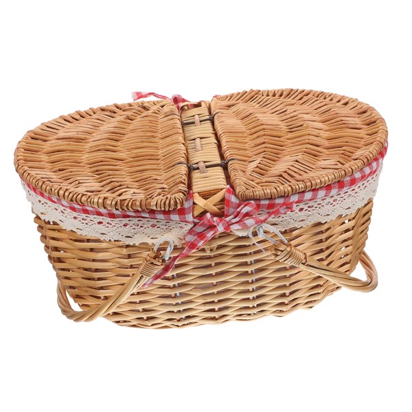 Yardwe Picnic Basket Decorative Storage Basket Woven Baskets with Lids Woven Hamper with Lid Empty Gift Basket Wicker Basket White Basket Wicker Basket with Handles Wicker Storage Basket