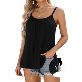 V FOR CITY Black Tank Top with Built in Bra for Women Adjustable Strap Camisole Top Summer Loose Cami Yoga Shirt L