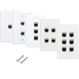 tunghey Ethernet Wall Plate, Keystone Wall Plate with Bracket and Cat7 Shielded RJ45 Coupler, Single Gang Keystone Wall Plate with Female to Female RJ45 (2port)