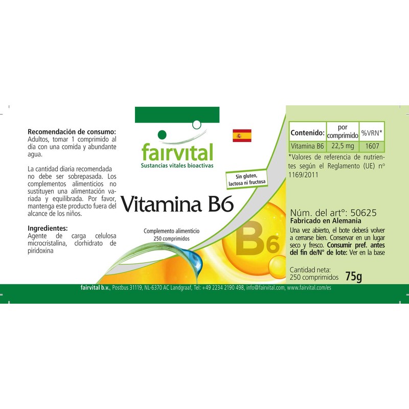 Fairvital Vitamin B6 Tablets - High Dose - Vegan -