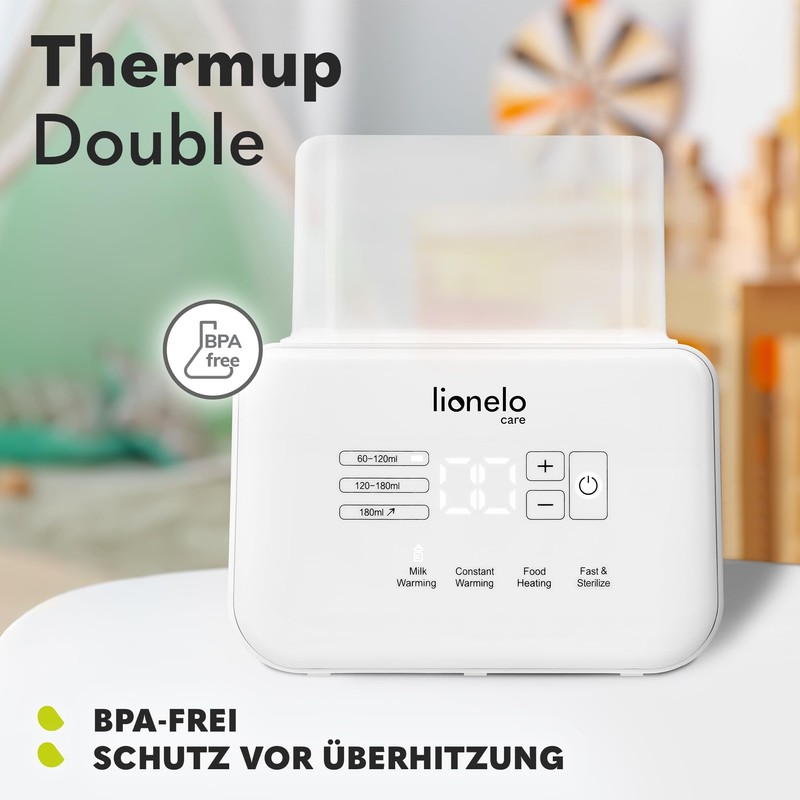 LIONELO Thermup Double Bottle Warmer, 2 Bottles Simultaneously, Heat Milk