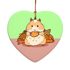 GRAPHICS & MORE Hamster Eating Stash of Food Heart-Shaped Porcelain Holiday Christmas Tree Ornament - 2.8"