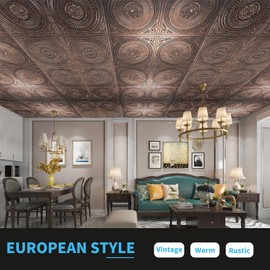 Art3d 12-Pack Drop Ceiling Tiles 2x2 FT, Decorative Easy Install PVC Ceiling Panels for Interior Kitchen Bathroom Basement, 24x24 Inch, Antique Copper