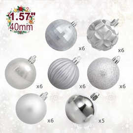 Luxtea 41ct SmallChristmas Balls Shatterproof Hanging Decorations Set for Xmas Tree Garland Ornaments (1.57''/40mm, Silver)