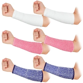 Sintege 3 Pairs Arm Protectors for Thin Skin and Bruising Cut Resistant Forearm Sleeve Level 5 Arm Burn Protection Sleeve (White, Purple, Pink,7.9 Inch)