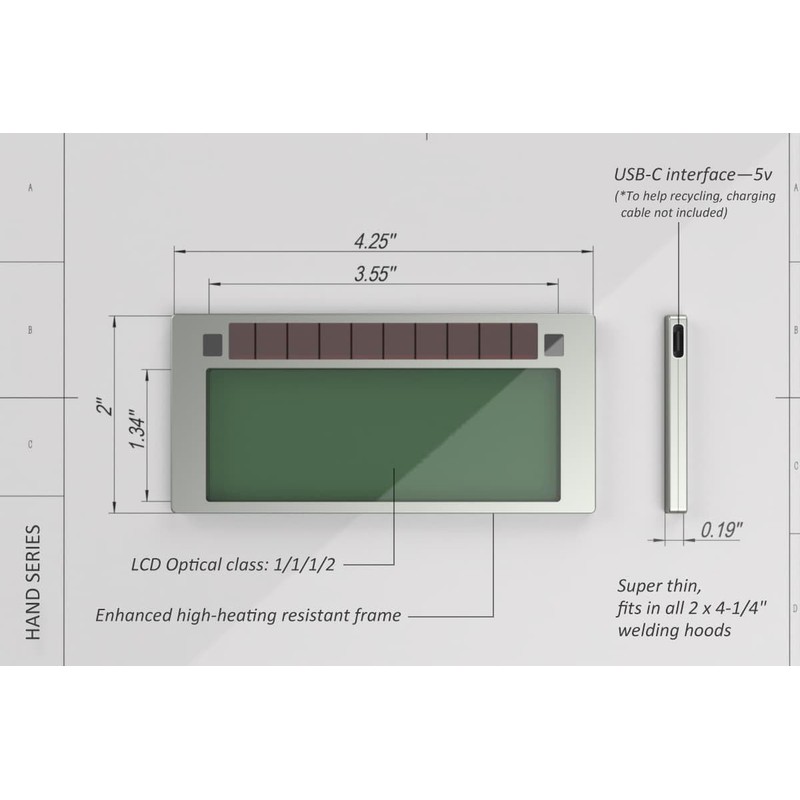 Tefuawe Hand Series 2x4 1/4 Digital Auto Darkening Welding Lens,