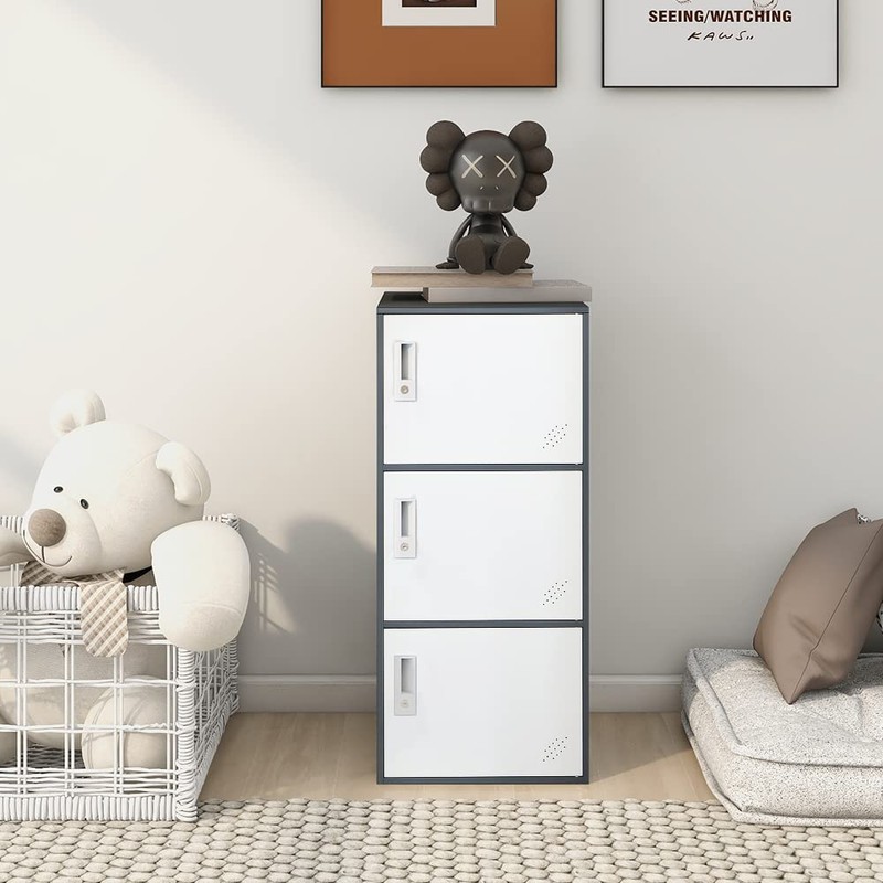 WISUNO 3 Door Vertical Stackable Storage Cabinet with Lock,Anti-Failing Device,