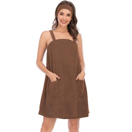 Veseacky Women Bath Wrap Towel for Shower with Pocket Adjustable Robe & Facial Headband S-XL