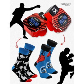 Rainbow Socks - Women's Men's Funny Boxing Gloves Socks - Novelty Gift for Boxers and Martial Arts Fans - 2 Pairs, 1 x boxing gloves