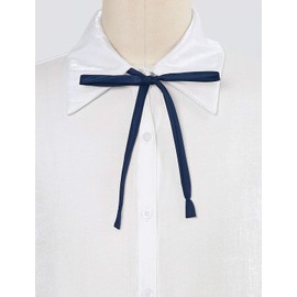 [Allegra K] Women's Solid Color Self Tie Neck Tie Adjustable Bow Tie Bow Tie, blue (navy blue)