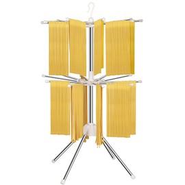 KOLEONHOME Collapsible Pasta Drying Rack, Double Layer Pasta Rack with 20 Arms, Stainless Steel Homemade Fresh Spaghetti Rack Drying Noodle Rack, Easy to Install and Store