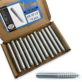 Yoliko 12 Pack 3/8-16 x 3 Inch Silver Hanger Bolts - Double Headed Bolts for Furniture Screws - 75mm Length