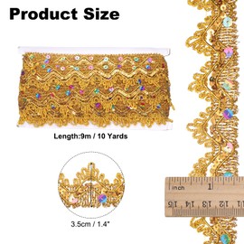 QUARKZMAN Shiny Beaded Lace Trim 1.4 Inch Metallic Sequin Lace Fabric Ribbon Flat Sewing Fabric Trims Strips for DIY Crafts Sewing Clothes Gift Wrapping Home Decoration Dark Gold 10 Yard