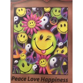 JQ Super Soft Flannel Throw Blanket with Sherpa Lining-Peace Love Happiness