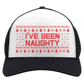 Tstars I've Been Naughty Funny Holiday Ugly Christmas Party Trucker Hat Mesh Cap One Size Black/White