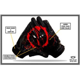 Football Gloves Receiver Ninja Stealth - Battle College Lineman, Be a Villain Not a Joker with Ninja Stealth Football Gloves with Elite Tacky Grip Palms, Youth, Kids, Men, Boys, Small to XXL Sizes