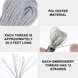 8 Skeins 64M Grey Friendship Bracelet Thread - 6 Strand Gradient Cross Stitch Thread - Grey Polyester Embroidery Threads for Sewing, Hair Wrap, Knitting, DIY Craft