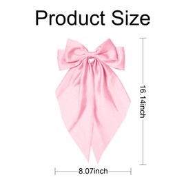 Hair Bows for Women Girls,Pink Silky Satin Hair Barrettes with Long Ribbon Tail Big French Cute Hair Bows Clip Hair Accessories for Party Women Girl