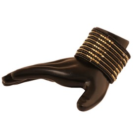 Touchstone New Indian Bollywood Beautiful Beaten Metal Black Color Glass Beads Wire Layers Beads Wrist Enhancer Openable Cuff Bracelet in Gold Tone for Women.