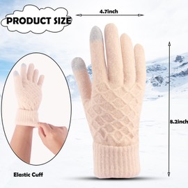 4 Pairs Women Winter Touch Screen Gloves,Warm Fleece Lined Knit Gloves Elastic Cuff Winter Texting Gloves (Black,Beige,Grey,White, One Size)