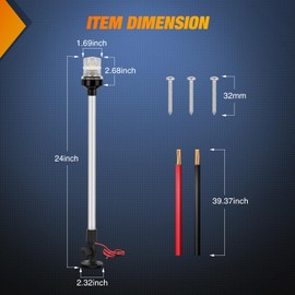 Nilight Marine Boat Stern Light 24Inch White Fold Down Anchor Lights 12V 24V Waterproof 360° Lighting Navigation Lamp for Fishing Ship Sailboat Yacht Pontoon Speedboat Dinghy