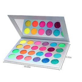 Luminous Eyeshadow Palette Glow in Dark Glittering 24-Color UV Blendable Eyes Shadow Palette Bright Fluorescent Makeup Set Glitter Mixable Sequins and Long-Lasting Matte Eyeshadow Palette