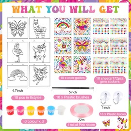 Pasimy 18 Sets Suncatcher Craft Kits Window Art Suncatcher Kits Fun Gem Painting Sun Catchers Diamond Art and Crafts for Classroom Birthday Party DIY Project Activities Gift Favors Supplies