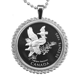 1995 Canada on the Wing 50 Cents Proof-like BU Uncirculated Sterling Silver Coin Solid 925 Sterling Silver Necklace - White-Tailed Ptarmigan