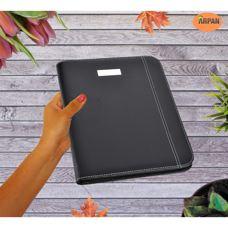 Arpan Black Leather Look A4 Zipped Conference Folder with Calculator