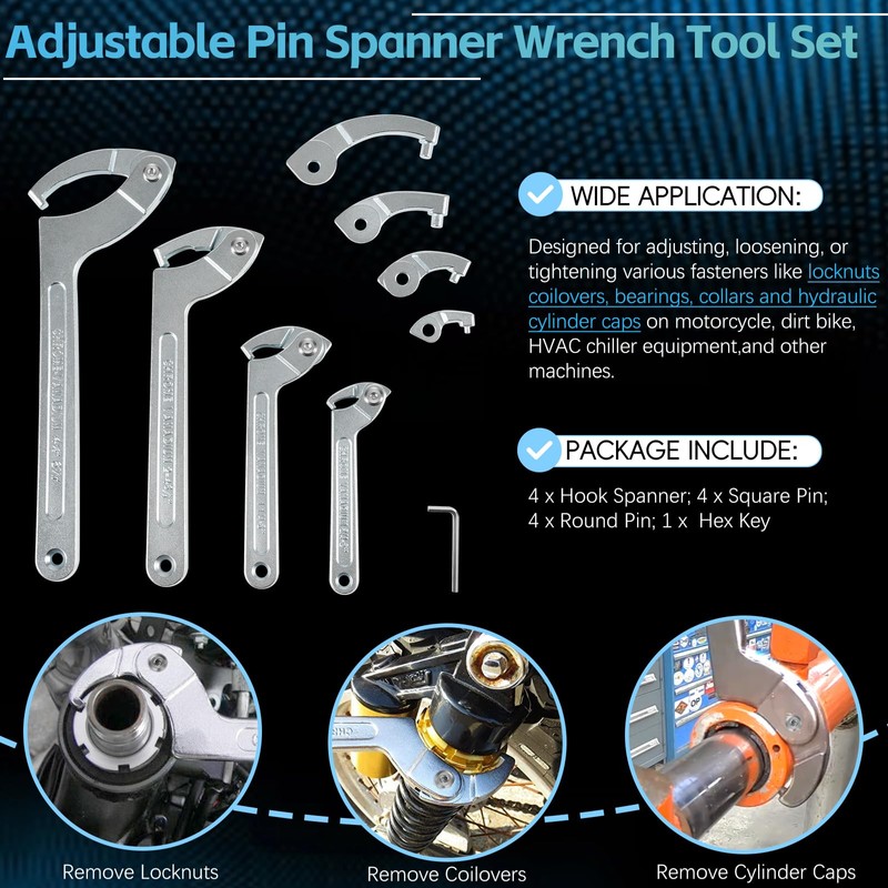 Sunluway Adjustable Pin Spanner Wrench Tool Set, 9 Pack C