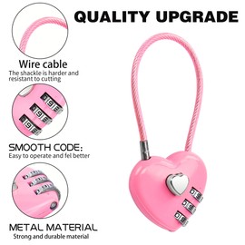 2 Pack Combination Lock, 3 Digit Heart Shaped Padlock for School Gym Locker, TSA Approved Cable Luggage Locks, Sports Locker Lock, Luggage,Fence,Backpack,Valentine Gift (Rose Red)