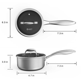 COOKER KING 1.4 Quart Stainless Steel Saucepan, Nonstick Sauce Pan, Ceramic Suce Pot with Tempered Glass Lid, Induction Pot Compatible with All Cooktops, Dishwasher & Oven Safe(PFOS, PFOA Free)