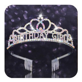 Kilshye Birthday Crowns and Tiaras Rhinestone Tiara Set Crystal Birthday Headband Sash Party Costume Hair Accessories for Women and Girls (Silver-Color-Girl)