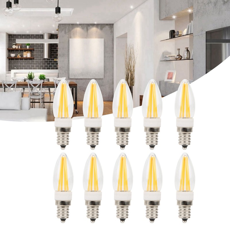10Pcs E12 Long Filament Light Bulbs 3W AC110V Chandelier Ceiling