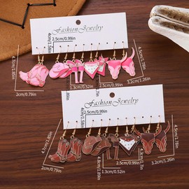 5 Pairs Cowgirl Boot Hat Western Earrings Gun Bull Kerchief Boho Dangle Earrings Color Coating Western Drop Earrings for Womens Mens Christmas Jewelry Gift