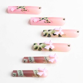 RUOKEXIN Square Press on Nails Long Fake Nails French Tip False Nails with Pink Bow Designs Long Nail Press ons Sparkly Artificial Nails Cute Stick on Nails for Women 24Pcs