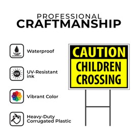 CAUTION Children Crossing YELLOW - Single Sided Yard Sign ROAD SIGN with Stand