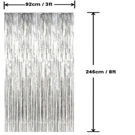 AILEXI 3 Pack 3ft*8ft Metallic Tinsel Curtains Foil Fringe Shimmer Streamers Curtain Door Window Decoration for Party Supplies - Silver