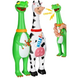 Swooflia Giant Rubber Chicken That Squeak - Screaming Chicken Squeaky Toy, Plastic Squawking Prank for Adults Men Women, 12" Large Cow & Frog Gag Gifts Party Supplies (2-Pack) (Not Suitable for Dog)
