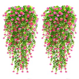 Yueshop 4PCS Artificial Hanging Flowers, UV-Resistant Artificial Hanging Plants Flowers Bouquet Outdoor Indoor Fake Hanging Plant Artificial Flowers for Home Garden Wedding Decor (Pink)