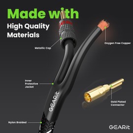 GEARit 10AWG Speaker Cable Wire with Gold-Plated Banana Tip Plugs (6 Feet) in-Wall CL2 Rated, Heavy Duty Braided, 99.9% Oxygen-Free Copper (OFC) - Black, 6ft