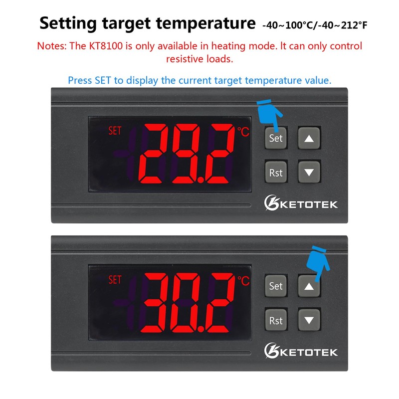 KETOTEK KT8100 Digital Heater PID Temperature Controller 220V Dimmer Thermostat