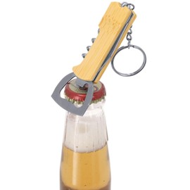 Pack of 2 key rings with bottle opener, bottle opener, corkscrew, made of metal and bamboo, outdoor tool for camping, camping, party, holiday, multi tool