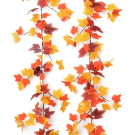 mizii 2 Strands Artificial Vines Fall Ivy Garland 74" Fake Vine with Silk Leaves Faux Hanging Plants Greenery Decoration for Outdoors Wedding Party Indoor Bedroom Home Wall Room Fall Decor (Fall)