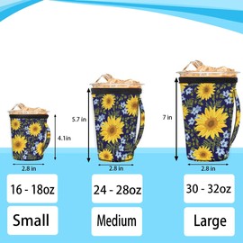 Reusable Iced Coffee Cup Sleeve Beautiful Sunflower Neoprene Insulated Sleeves Cup Holder with Handle Tumbler Sleeve Insulator Sleeves for Cold Hot Drinks Beverages 16-18oz