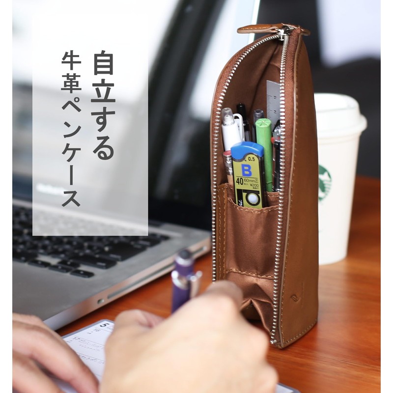 mieno Pen Case, Pen Storage, Stand Stand, Cowhide Leather, Genuine